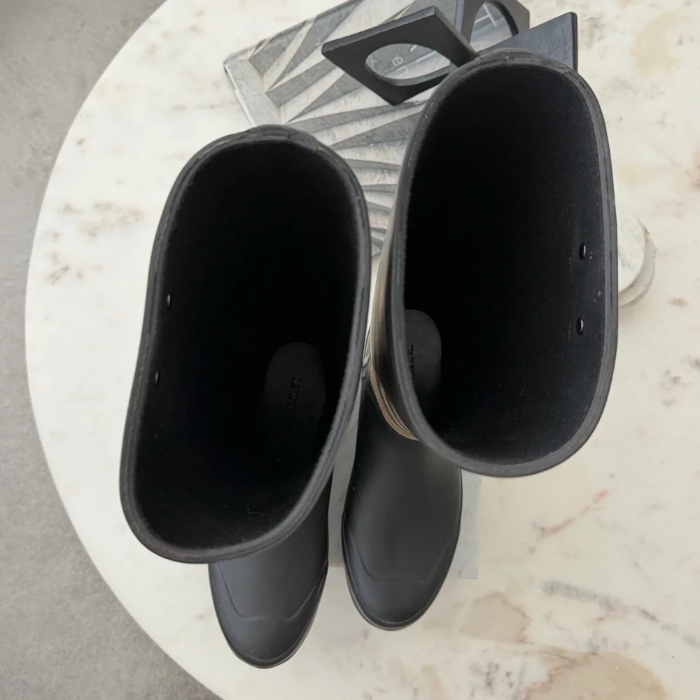 Burberry Black and Haymarket Plaid Tall Rain Boots